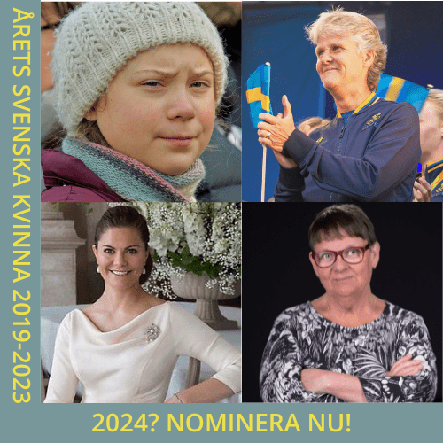 Årets Svenska Kvinna 2019-2023, Greta Thunberg, Pia Sundhage, H.K.H. Kronprinsessan Victoria och Anne-Marie Eklund.